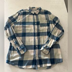 QUICKSILVER Men’s Blue Flannel Plaid Shirt XL X-large Long Sleeve